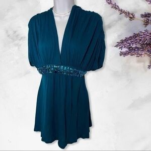Embellished flowing teal blouse small 2/4/6